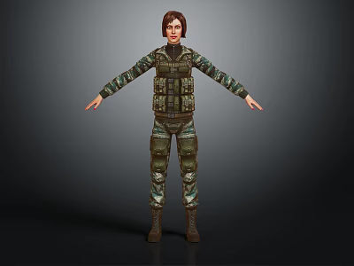 Camouflage Uniform Character Standing With Tactical Vest And Gray Background 3d model