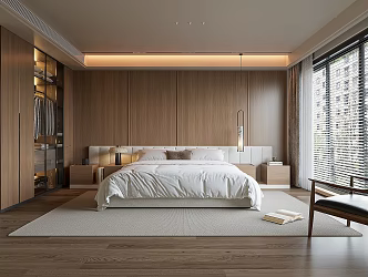 Bedroom Double Bed Single Chair 3d model
