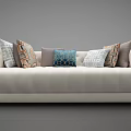 Elegant White Large Sofa With Multiple Patterned Pillows And Tufted Upholstery 3d model