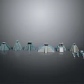 Scenic View Of Multiple Ancient Pyramid Models Arranged On Gray Background 3d model