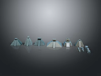 Scenic View Of Multiple Ancient Pyramid Models Arranged On Gray Background 3d model