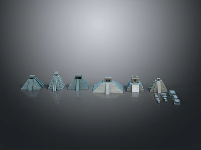 Scenic View Of Multiple Ancient Pyramid Models Arranged On Gray Background 3d model Scenic View Of Multiple Ancient Pyramid Models Arranged On Gray Background 3d model