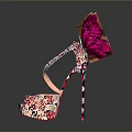 Stylish High Heels With Decorative Butterfly Wings In Black And Pink Designs