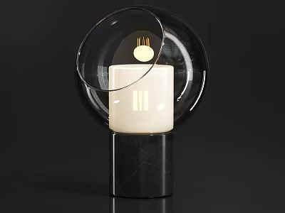 Modern Table Lamp with Transparent Glass Dome White Body and Black Marble Base 3d model