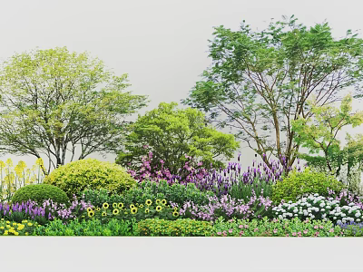 Lush Courtyard Garden Featuring Diverse Trees Colorful Flowers And Trimmed Shrubs 3d model