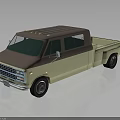 Vintage Beige And Brown Pickup Truck With Long Bed And Roof Lights