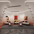 Modern Sales Office Interior Design With Unique Ceiling Model Display And Marble Floor