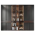 Modern Wooden Glass Door Bookcase With Decorative Vases Sculptures And Books
