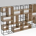 Modern Open Decorative Cabinet With Geometric Wooden Shelves And Metal Frame