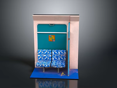 Miniature Public Transport Seat Compartment With Blue Patterned Seats Green Wall And Pink Frame 3d model