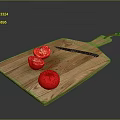 Fresh Red Tomato With Sliced Pieces On Wooden Cutting Board And Kitchen Knife