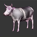 3D Rendered Black And White Spotted Cow Standing On Black Background With Reflection
