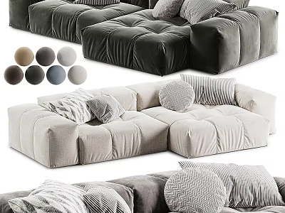 Velvet Modular Sofas With Decorative Pillows In Various Neutral Color Tones 3d model