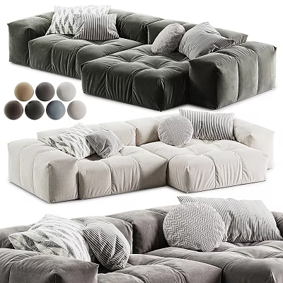 Velvet Modular Sofas With Decorative Pillows In Various Neutral Color Tones 3d model