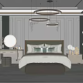 Luxurious Bedroom Interior Design With Upholstered Headboard Round Mirror And Chandeliers