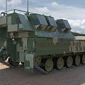 Camouflage Armored Tank With Long Barrel On Desert Terrain Under Blue Sky
