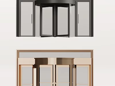Modern Revolving Doors Design With Black And Gold Frames And Glass Panels 3d model