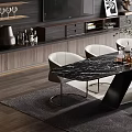 Modern Luxury Dining Table Set With Marble Top And Metal Leg Chairs