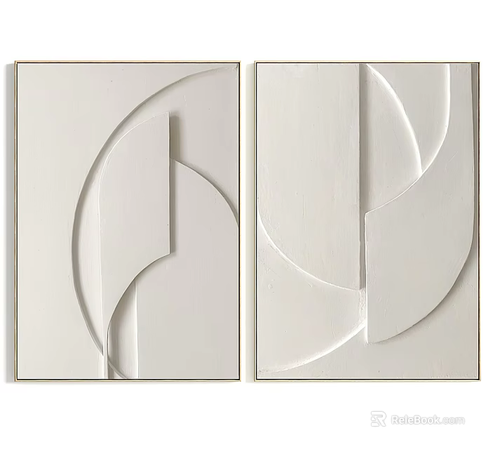 Two White Decorative Wall Art Panels With Modern Geometric Relief Design 3d model 