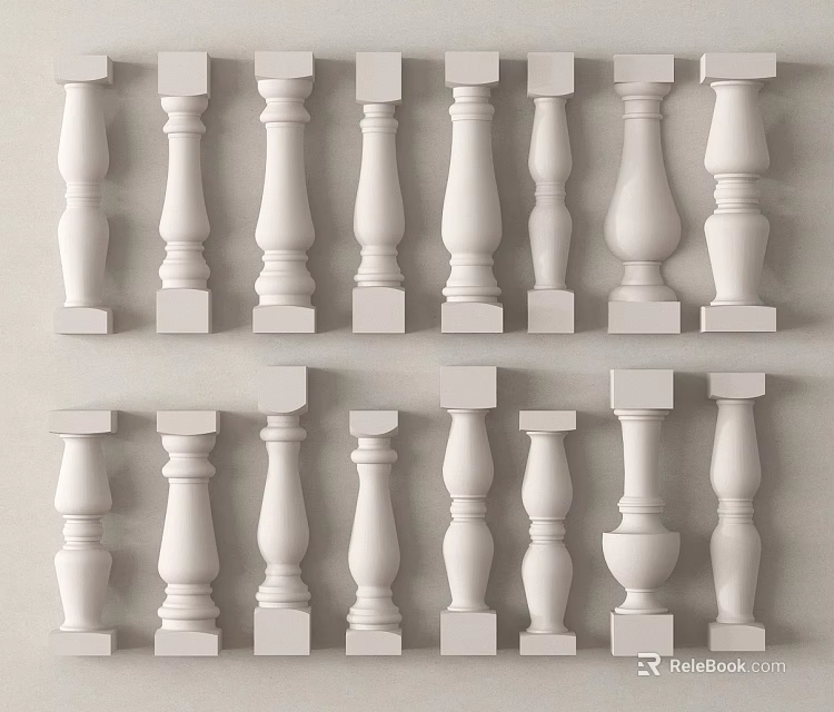White Decorative Balusters Featuring Various Classic And Modern Design Styles 3d model