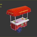 Red Food Cart With Red Canopy Yellow Lettering Display Counter And Wheels