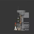 Miniature Architectural Scene Component With Brick Structure Round Window Gear Base And Plants