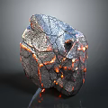 Rough Natural Stone With Cracked Surface And Wooden Accents Glowing Orange Interior Light