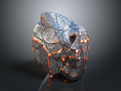 Rough Natural Stone With Cracked Surface And Wooden Accents Glowing Orange Interior Light 3d model