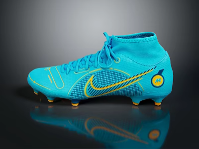 Blue And Yellow Nike Mid Top Football Boots With Mesh Upper And Studs Outsole 3d model