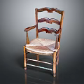 Vintage Wooden Chair With Armrests Curved Backrest And Woven Seat