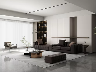 Modern Italian-style Home Living Room Leather Sofa Coffee Table Combination Leisure Chair Sofa Stool Floor Lamp Non-main Lamp Living Room 3d model