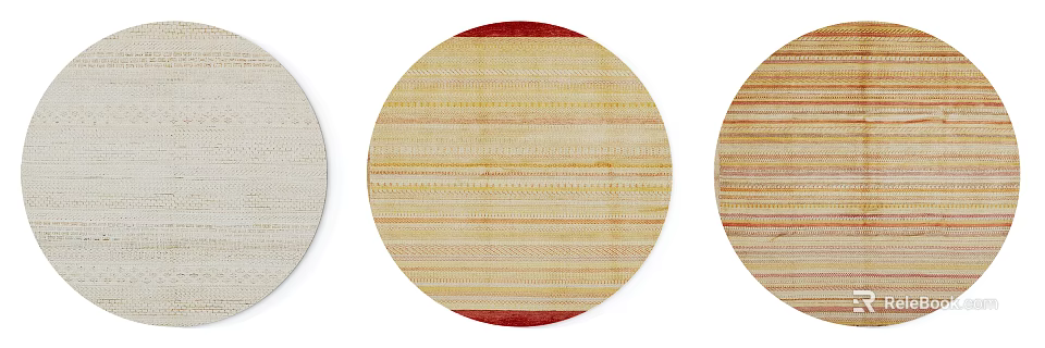 Round Striped Carpet Featuring Beige Yellow Red Color Patterns For Home Decor 3d model