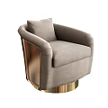 Elegant Light Gray Upholstered Single Sofa With Gold Metal Armrest And Base Design