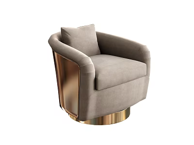 Elegant Light Gray Upholstered Single Sofa With Gold Metal Armrest And Base Design 3d model