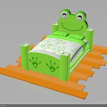 Adorable Green Kids Frog Shaped Bed With White Mattress Footprint Patterns And Orange Base