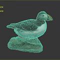 Realistic Puffin Sculpture With Detailed Black White Feathers Colorful Beak Standing On Stone Base
