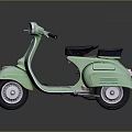 Light Green Vintage Scooter Motorcycle With Black Seat And Reflection On Dark Background
