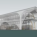 Elegant Modern Sales Office Building White Lattice Design Arched Windows Glass Curtain Wall Water Reflection