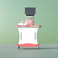 White Mobile Medical Device Cart With Monitor Keyboard And Pink Component