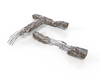 Contemporary Stone And Metal Wire Sculpture With Irregular Shapes And Extending Wires 3d model
