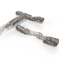 Contemporary Stone And Metal Wire Sculpture With Irregular Shapes And Extending Wires