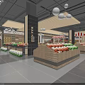 Modern Supermarket Interior With Fresh Produce Stalls Shoppers And Pendant Lights
