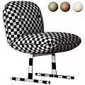 Brown Leather Dining Chair With Button Tufted Backrest And Black Metal Base
