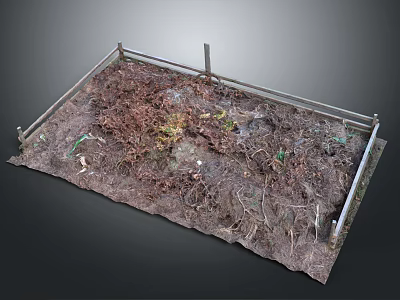 Small Garden Bed Enclosed By Metal Frame With Soil Weeds And Green Plants 3d model