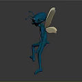 Game Movie Character Blue Small Figure with Transparent Wings and Large Eyes Dancing Pose