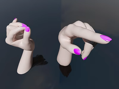 3D Model Hands with Purple Nails in Different Poses on Dark Background 3d model
