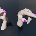 3D Model Hands with Purple Nails in Different Poses on Dark Background