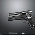 Silver Pistol Weapon with Red Laser Sight Cylindrical Attachment and Black Grip
