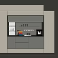 Modern Restaurant Kitchen Design With Gray Cabinets Coffee Machine Colorful Items And Window Blinds