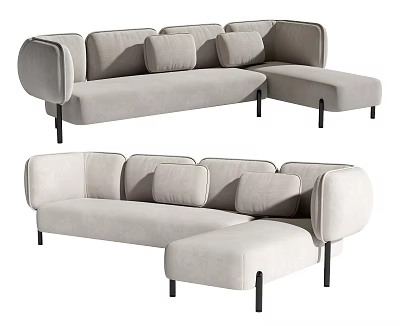 Light Gray Sectional Sofa With Soft Cushions Armrests And Black Legs 3d model
